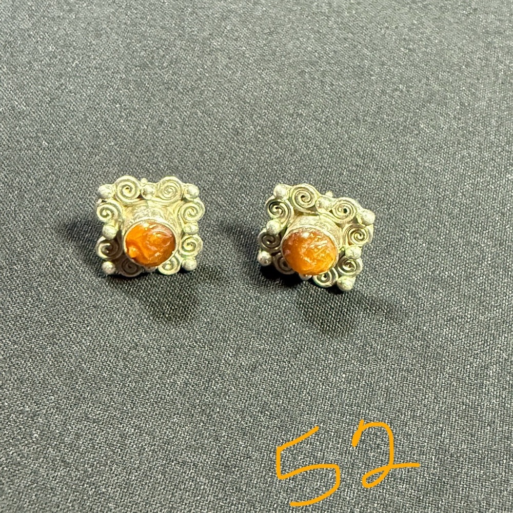 PRICE FIRM • Sajen 925 sterling silver stud post earrings tigers eye carved